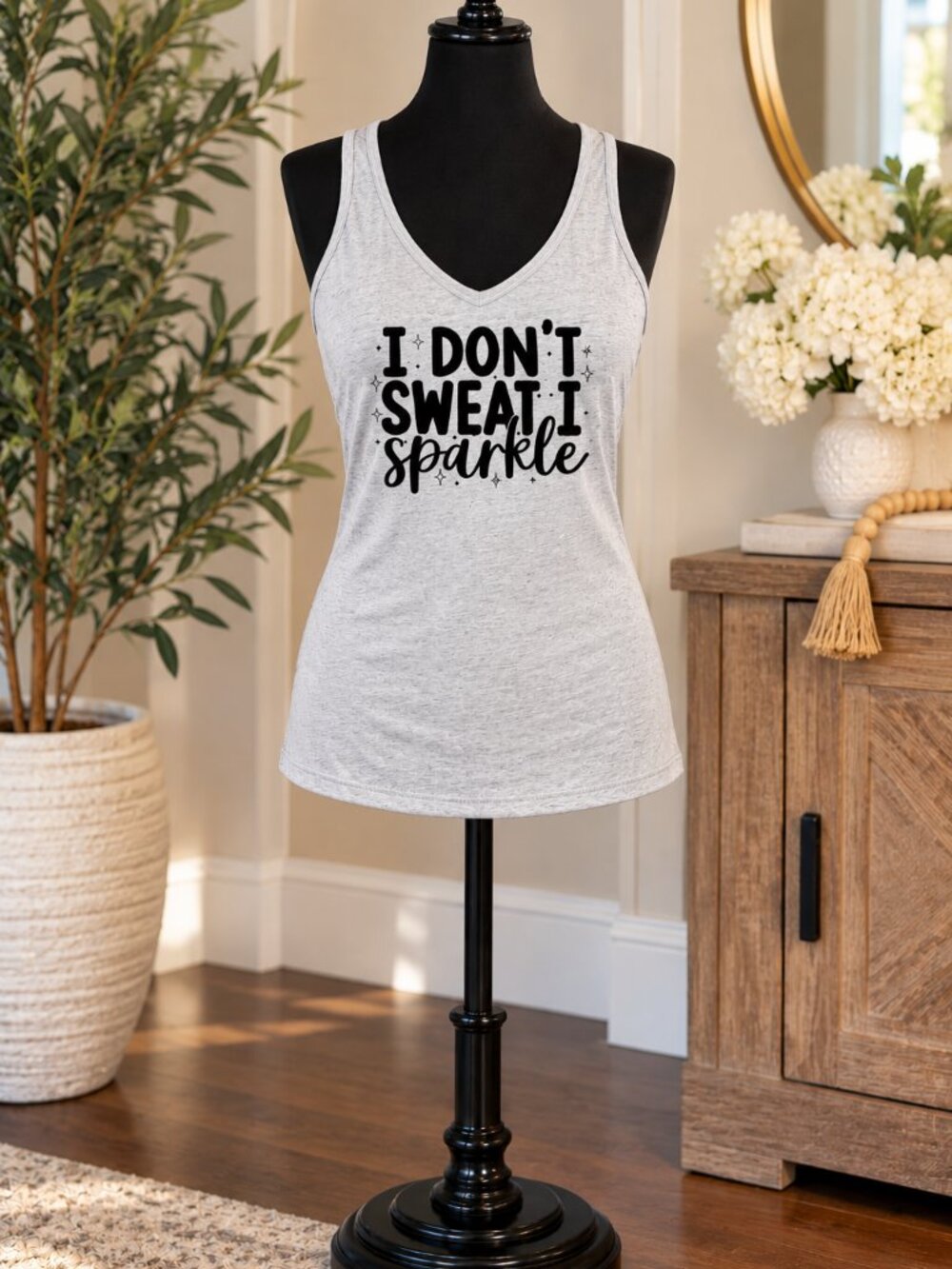 NWT Women's Funny Gym Tank Top Size Small | I Don’t Sweat I Sparkle